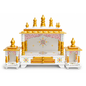 Ensemble de temple artisanal en bois indien de qualité supérieure 3 pièces fabriqué à la main Pooja Mandir pour la maison décorative sanctuaire hindou utilisation du culte - Product Image 2