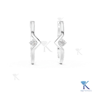 Boucles d'oreilles créoles en or massif 14 carats avec diamant CVD de laboratoire solitaire en forme de V chevron, fermoir à pression, bijoux raffinés pour femme, mariage et soirée - Product Image 3