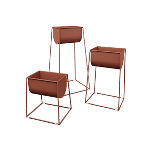 Set of Three <b>Terracotta</b> Brown Metal <b>Planter</b> <b>Pots</b> with Geometric Iron Stands Modern Indoor Outdoor Garden Decor - Product Image 5