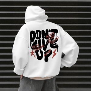 Sudadera con Capucha Personalizada con Estampado Gráfico, Sudadera Oversize para Hombre, Blanca, de Algodón, Estilo Casual Urbano, con Estampado de Goteo y Bolsillo - Product Image 4