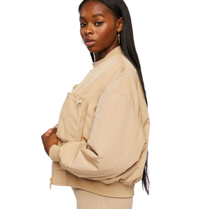 Blouson bomber beige de haute qualité pour femme, manches longues, fermeture éclair, col montant, couleur unie, idéal pour l'automne - Product Image 4