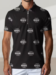 Men's Summer Short-Sleeved Shirt Printed 100% Cotton Jersey Anti-Wrinkle Zipper Front Logo Pocket Casual 180g Thin Style - Product Image 5