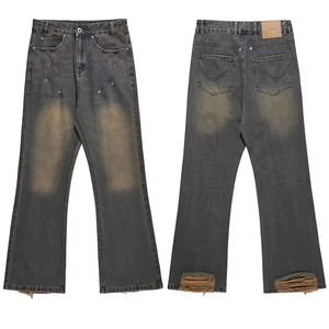 กางเกงยีนส์ผู้ชายสั่งทำขายส่งจำนวนมาก สไตล์ลำลอง กางเกงยีนส์ฟอกสีทรงตรงลายทาง - Product Image 1