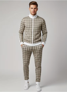 Men Plaid Tracksuit Full Length Casual Wear With Side Pockets Zipper Closure Polyester Cotton Material Autumn Style Regular Fit - Product Image 2