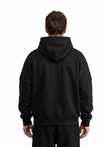 Sweat-shirt à capuche noir surdimensionné pour homme, manches régulières, couleur unie, en molleton, coupe décontractée - Product Image 6