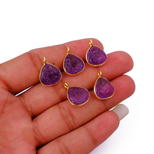 จี้พลอยธรรมชาติสลักรูปดอกไม้ชุดฝาชุบทองจี้พลอยหัวใจจี้แฟชั่นสำหรับเครื่องประดับ DIY - Product Image 2