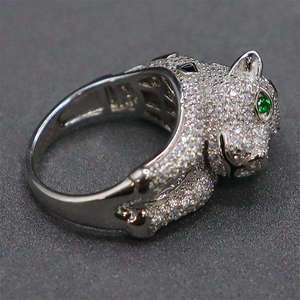 Anillo Unisex de Plata S925 con Diseño Clásico Vintage de Leopardo Exagerado y Morganita Certificada para Boda con Engaste Pavé - ¡Venta Caliente! - Product Image 5