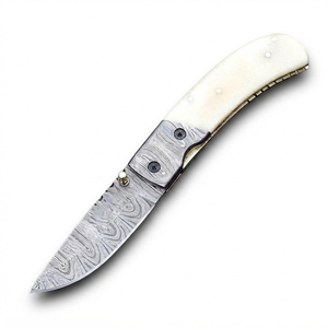 Hand Forged Damascus Steel <b>Folding</b> Pocket <b>Utility</b> <b>Knife</b> Bone Handle Celestial Engraved Straight Hunting Camping Outdoor Gift Men - Product Image 2