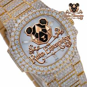Montre de luxe pour homme en acier inoxydable avec diamants Moissanite et cadran orné de cristaux, un accessoire de mode raffiné - Product Image 1