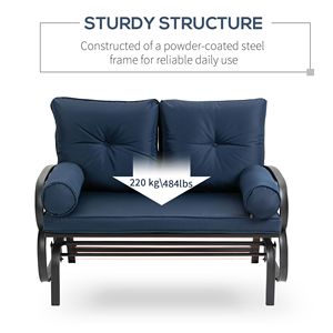 Moderna Silla Glider para 2 Personas en Azul con Cojines Extraíbles, Movimiento Suave, Estructura Resistente para Patio, Jardín, Parque, Muebles de Exterior - Product Image 6
