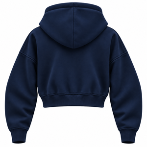 Midnight Navy Premium Custom Women's Drop Shoulder <b>Cropped</b> Oversized <b>Zip</b> <b>Up</b> Winter <b>Hoodie</b> Custom Design 100% Cotton Fleece Hoodi - Product Image 2