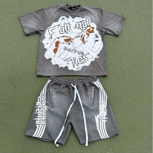 Ensemble T-shirt et short décontracté d'été pour homme DREAM QUALITY, motif pieuvre imprimé au dos, short noir, col rond blanc, respirant - Product Image 3