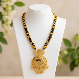 Elegante Mangalsutra con Cuentas Doradas y Negras, Collar con Cuentas Finas 11058812GL - Product Image 3