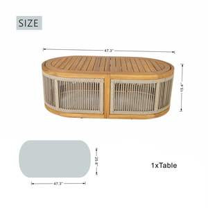 Mesa de Centro Ovalada para Exteriores de 47.3 Pulgadas en Teca Clara con Diseño de Cuerda Tejida - Product Image 5