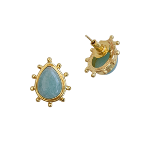 Boucles d'oreilles pendantes vintage plaquées or faites à la main en amazonite, serties en forme de goutte, en alliage de laiton, Laxmi Jewellers - Product Image 5