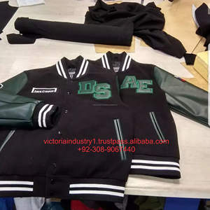 Blouson matelassé en laine à col montant avec patchs chenille personnalisés, respirant, style universitaire pour l'hiver, manches longues, type Letterman - Product Image 3