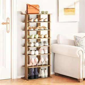 7 Tier Double Row Shoe Rack Adjustable Shelves and Anti-Tipping <b>Narrow</b> <b>Storage</b> Rack for Entryway Closet Natural Look - Product Image 2