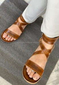 Real Crunch Leather Sandals Stylish Women Flat Flip Flop <b>Slipper</b> Women Leather Flat Unique Sandals - Product Image 2