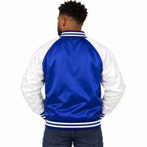 Chaqueta Varsity Azul Rey y Blanca para Hombre, con Cierre de Botones a Presión, Cuello y Puños Acanalados a Rayas, Chaqueta Bomber de Béisbol, Estilo Casual - Product Image 2