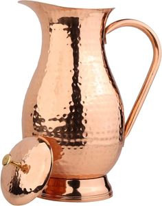 Carafe à eau en cuivre massif 100% avec couvercle et poignée, style vintage, pour usage quotidien, repas et occasions spéciales - Product Image 5