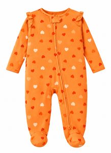 Combinaison de nuit à volants pour bébé fille, en coton respirant, avec fermeture éclair bidirectionnelle et imprimé cœur - Product Image 3