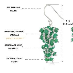 Boucles d'oreilles pendantes tendance en argent sterling 925 plaqué or avec grappe d'émeraudes vertes à facettes, idéales pour mariage ou cadeau de fête - Product Image 3