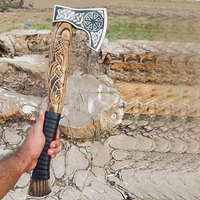 Hacha Vikinga Industrial Hecha a Mano, Inspirada en la Escandinavia, Hoja de Acero al Carbono, Mango de Madera, Alta Calidad, Personalizable, para Supervivencia