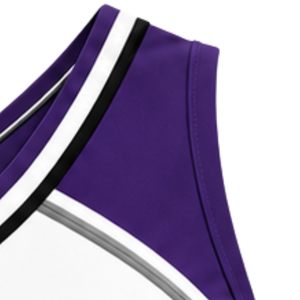 Haut court de cheerleading pour femme, violet, blanc et argenté, sans manches, col en V, pour performance athlétique, uniforme d'équipe de cheerleading, compétition sportive - Product Image 3