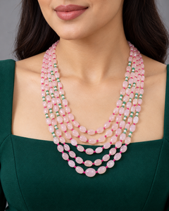 Collier de perles en pierres précieuses naturelles : Morganite, Émeraude, Perle, Rubis - Product Image 2