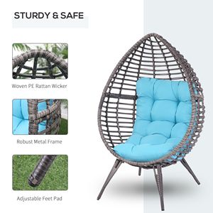 Poltrona a uovo in rattan blu cielo con cuscino - Product Image 3