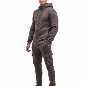 Men's Autumn Tracksuit Set Full-<b>Zip</b> <b>Hooded</b> Sweatshirt With Side Pockets Cargo Joggers Solid Color Casual Wear Regular Fit - Product Image 1