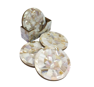 Round Mother Of Pearl <b>Coaster</b> Unique Designer MOP <b>Coaster</b> <b>Set</b> Mother Pearl Inlay <b>Coasters</b> - Product Image 1