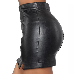 กระโปรงหนังผู้หญิงแบบใหม่ สไตล์สตรีทแฟชั่น ดีไซน์ใหม่ ปรับแต่งได้ ปิดด้วยกระดุม พร้อมซิปหลายจุด - Product Image 3