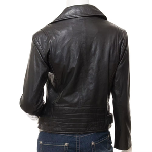 Custom Logo Design Ladies Biker Genuine Sheepskin Leather Jacket Waterproof Filled Breathable All Seasons Cotton Lined Plain - Product Image 2