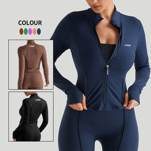 Ladies Regular Fit Lulu Style <b>Yoga</b> <b>Jacket</b> Full Zip Stand Collar Thumbholes Running Gym Workout Top Four-way Stretch Quick Front - Product Image 3