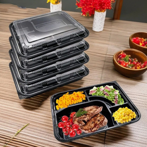 Boîtes alimentaires jetables pour micro-ondes, 3 compartiments, en PP, avec couvercle transparent, noires, pour emporter - Product Image 4
