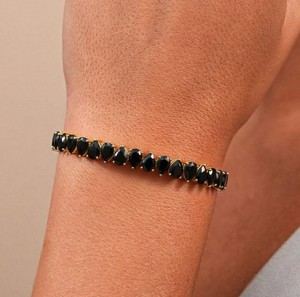 Black Onyx Charm <b>Bracelet</b> in Sterling Silver Gold Plated Elegant Gemstone Luxury Fine Jewelry for Women - Product Image 2