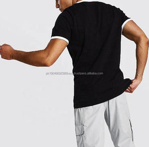 T-shirts Ringer à col ras du cou pour hommes, marque privée, manches ajustables, t-shirts décontractés coupe slim 200 GSM pour homme - Product Image 4