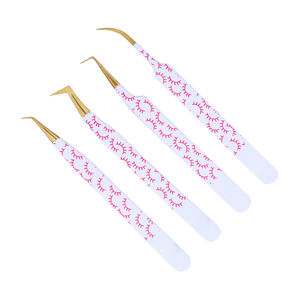 Pinzas de punta recta y curva, 4 piezas, mango recubierto de papel, 4.5 pulgadas, acero alemán, pinzas para extensión de pestañas postizas para belleza - Product Image 3