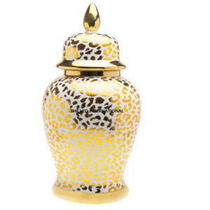 Unique Pattern Luxury Style Glossy Gold Color Table Ginger Jar for Gifting Purpose Set of 2 Embossed Texture - Product Image 5