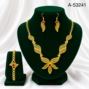 Conjunto Clásico de Collar y Pulsera para Mujer, Chapado en Oro de 24K, con Circonita Cúbica de Corte Cojín, Caja de Regalo, 18 Pulgadas, Joyería de Boda A-53249 - Product Image 2