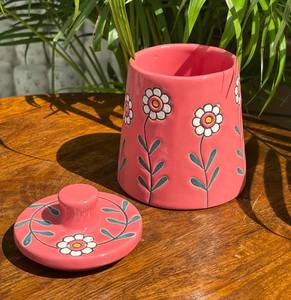 Luxury Ceramic <b>Storage</b> Jar Floral Bloom Design Airtight Lid Durable <b>Kitchen</b> Organizer Decorative Container - Product Image 2