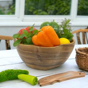 Tazón de Madera para Servir, Tallado a Mano, de Madera de Acacia, para Comida, Ensalada, Fruta, Palomitas, Decoración para la Mesa de Comedor - Product Image 1