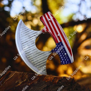 Couteau hache Ulu patriotique haut de gamme fait main, en acier Damas, lame en croissant, manche drapeau américain, pour cuisine et extérieur, OEM - Product Image 3