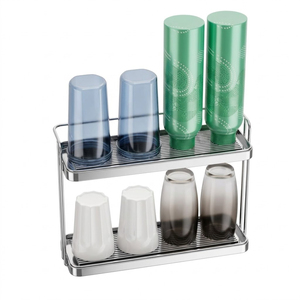 Étagère de rangement pour tasses à eau à 2 niveaux, égouttoir en acier inoxydable, organisateur de comptoir de cuisine pour tasses à café, verres et vaisselle - Product Image 2