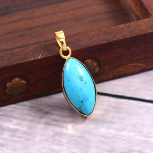 Conjunto de bisel con forma de marquesa teñida turquesa de Plata de Ley 925, colgante sin níquel chapado en oro para mujeres y hombres, collar, colgantes finos - Product Image 4