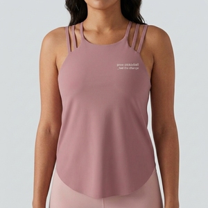 Women Solid Criss Cross Strap Halter Neckline Tank Top Integrated Shelf <b>Bra</b> Soft Breathable Quick Dry Fabric Front Sporty - Product Image 3