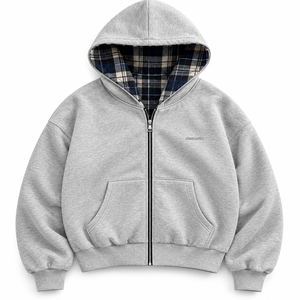 Veste à capuche réversible pour homme, à carreaux, zippée, oversize, streetwear d'hiver, vente en gros personnalisée - Product Image 6