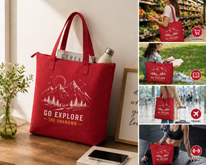 300GSM Red Canvas <b>Tote</b> Bag Large Capacity Eco Friendly Reusable Shopping Bag Custom Logo <b>Zip</b> Closure Heavy Duty Wholesale - Product Image 3