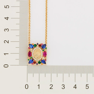 Collar con colgante religioso en forma de flor con piedras de circonia cúbica, cadena de aleación chapada en oro para uso diario - Product Image 2